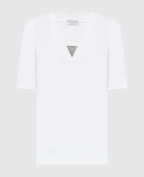Brunello Cucinelli White t-shirt with monil chain