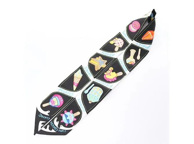 Bufanda de seda Hermès Twilly Funny Ice Cream Negro Multicolor 